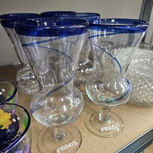 Blue Rimmed Glass Goblets